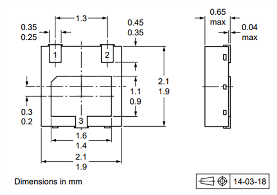 機械図面 - Nexperia BC5xPAS-Q 1A 中電力PNPトランジスタ